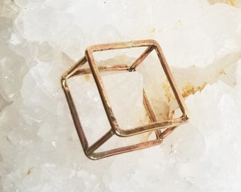 Minimalist Ring 3D Ring Modern Brass Silver Ring Square Structural design Mod Ring Model Simple square Ring Modern Modernist Ring