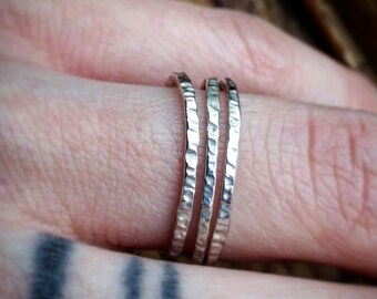 Sterling Silver Stacking Bands (Set of 3) Sterling Silver Stackable Rings Set of Three Rings Polished Silver Hammered Silver Set of 3 Rings