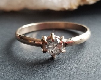 Rosecut salt and pepper diamond ring grey diamond engagement ring 3.5mm rose cut gray diamond ring yellow gold 14k gold diamond ring