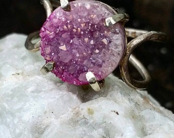 Handmade Jewelry Cocktail Ring . Size 7 . Druzy Ring . Drusy Ring . Pink Drusy Ring . Drusy Jewelry .