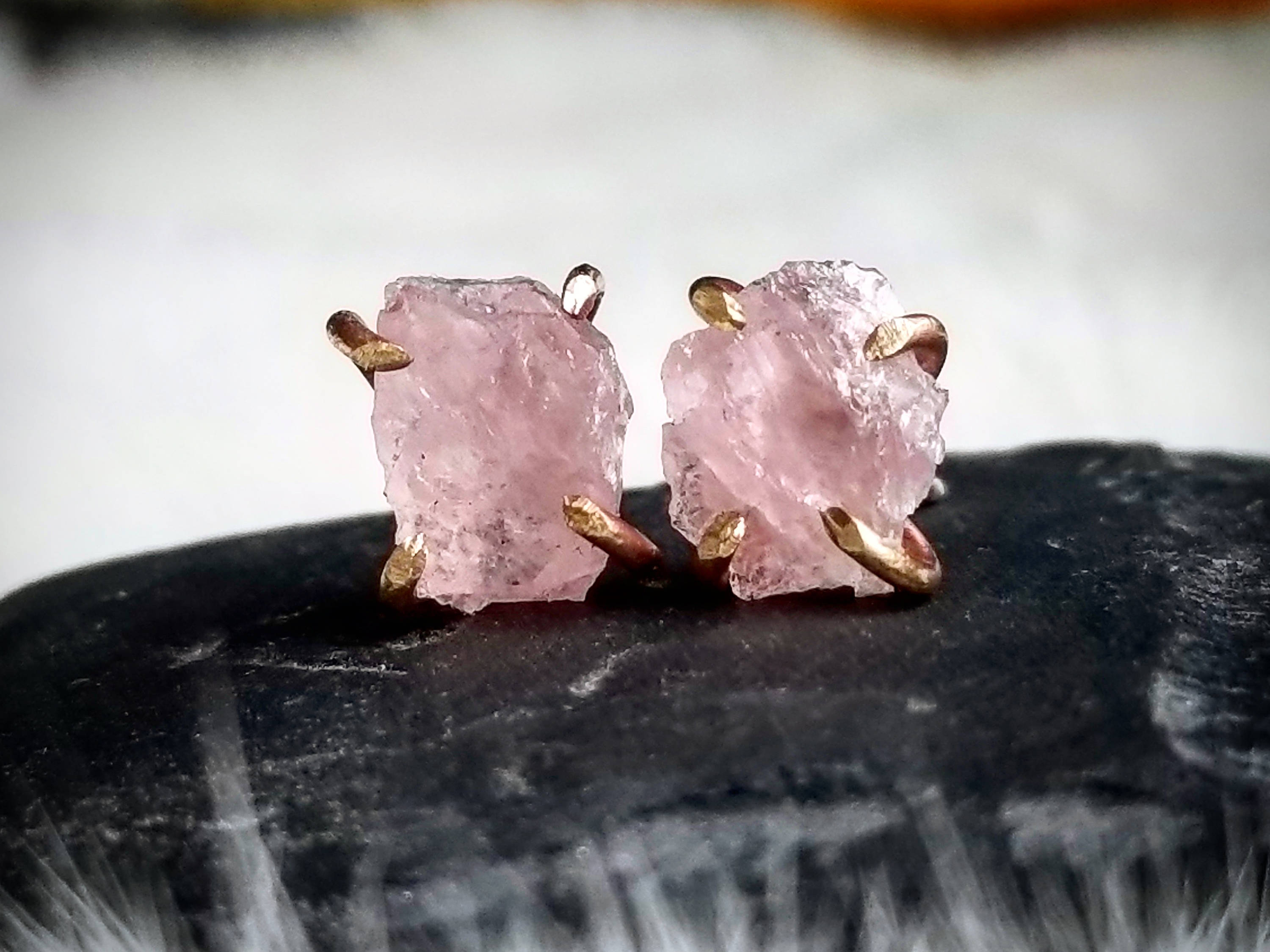 Raw rose quartz best sale earrings