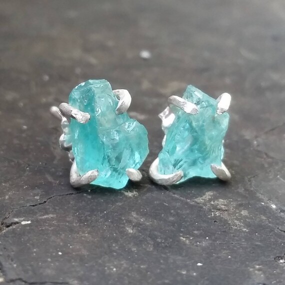 Rough Blue Apatite Earrings Crystal Earrings Crystal Jewelry Blue Apatite Raw Crystal Stud Earrings Jewelry