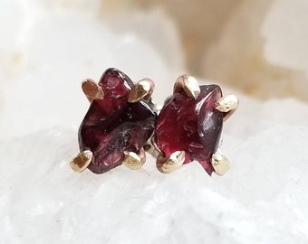 Raw garnet studs raw stone jewelry January birthstone earrings rough garnet stud earrings garnet birthstone studs raw gemstone earrings