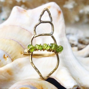 Seashell Ring Peridot Statement Ring Brass Peridot Ring Sterling Silver Peridot Ring August Birthstone Ring Nautical Ring Seashell Jewelry image 1