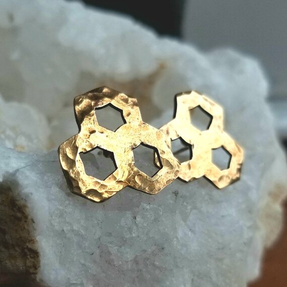 Honeycomb Studs Gold Honeycomb Earrings in Brass or Sterling