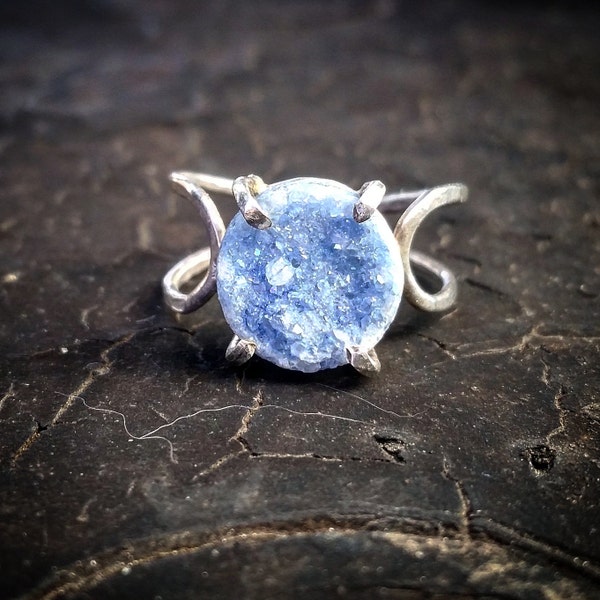 Druzy Ring Blue Drusy Ring Blue Stone Drusy Crystal Ring Druzy Crystal Ring Blue Crystal Ring Blue Druzy Blue Drusy Bohemian Druzy Ring