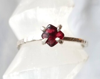 Raw garnet ring Raw red gem ring in 14k rose gold raw crystal ring silver brass simple raw garnet stacking band January birthstone ring