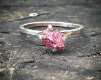 Pink Tourmaline Ring Raw crystal Ring Rough tourmaline 14k rose gold raw tourmaline ring 14k yellow gold raw pink stone silver ring