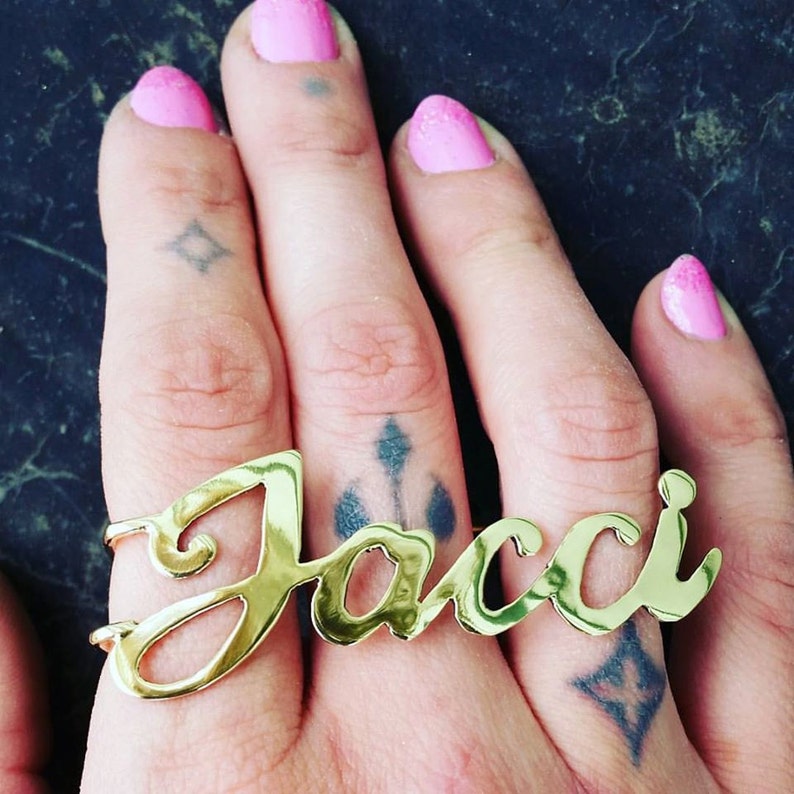 Custom Nameplate Ring Brass Knuckles Sterling Silver Name Ring Etsy