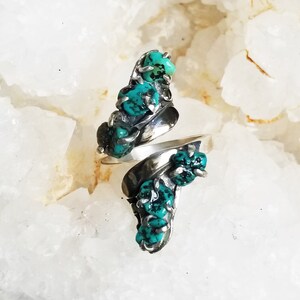 Raw Turquoise Ring Adjustable Turquoise Ring Sterling Silver Bohemian Blue Ring Handmade Turquoise Wrap Ring Prong Set Organic Turquoise