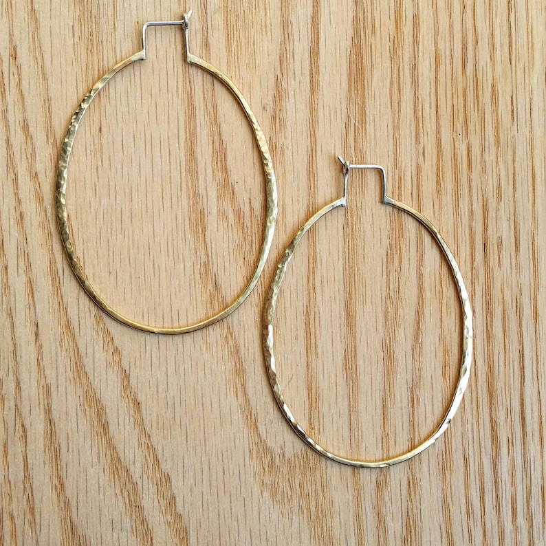 Big Hoops Hammered Brass Hoops Hammered Silver Hoops Bohemian Etsy