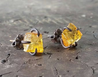 Raw Crystal Earrings Raw baltic amber stud earrings 14k gold amber studs Baltic amber jewelry rough amber studs natural orange stone taurus