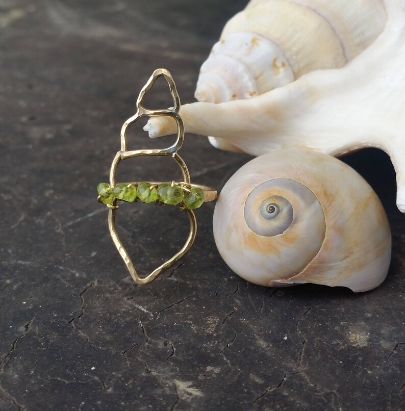 Seashell Ring Peridot Statement Ring Brass Peridot Ring Sterling Silver Peridot Ring August Birthstone Ring Nautical Ring Seashell Jewelry image 4