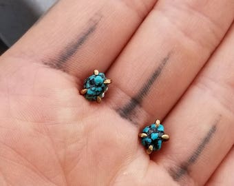 Raw Turquoise Studs Natural Turquoise Stud Earrings Bohemian Turquoise Studs Turquoise Jewelry Rough Turquoise Earrings Natural Blue Studs