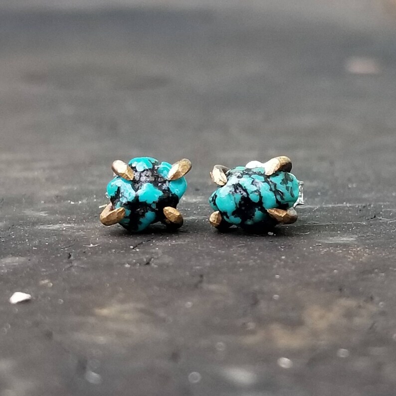 Raw Turquoise Studs Natural Turquoise Stud Earrings Bohemian Etsy