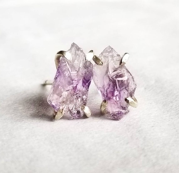 Natural Raw Amethyst Gold Plated Brass Earring Birthstone Earring Healing Crystal Wedding Gift Jewelry Rough Gemstone Geometric Earring