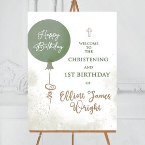 Christening Baptism Birthday party Welcome Sign Personalised A4 A3 A2, Green Gold Beige Entrance Sign party Decor Holy communion custom baby