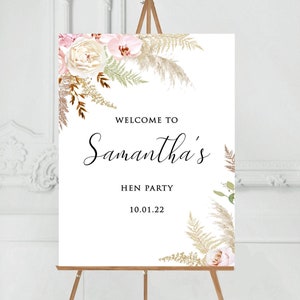 Bridal Shower Welcome Sign Personalised Hen Party Sign A4 A3 A2 simple floral Entrance Sign, Welcome To bridal shower foliage wreath green