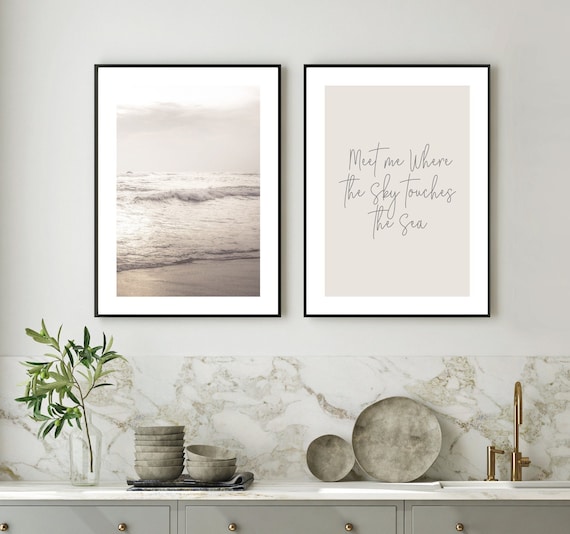 Sea Waves Print Set, Beach Quote, Calming Bathroom Wall Art, Calm Print, Neutral Print Bathroom, Bathroom Print set