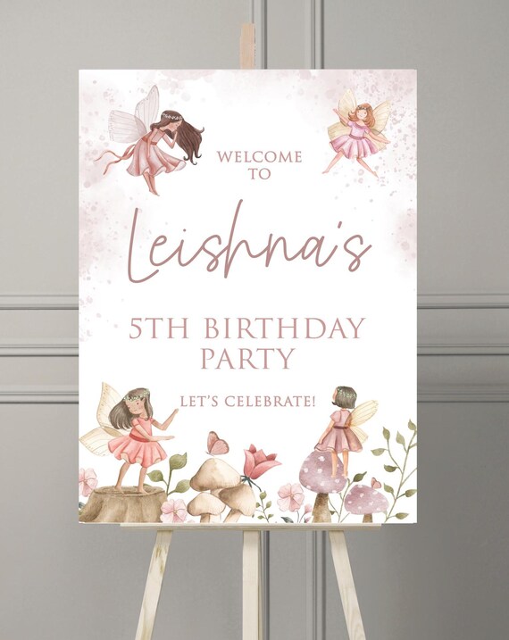 Pink Girls Fairy theme Birthday Welcome sign, 1st 2nd Birthday Party Welcome Sign Personalised Foamboard party Decor 1st birthday Fairy