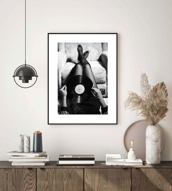 Black and White Vintage Music Record, Cool Wall Art Print, Black