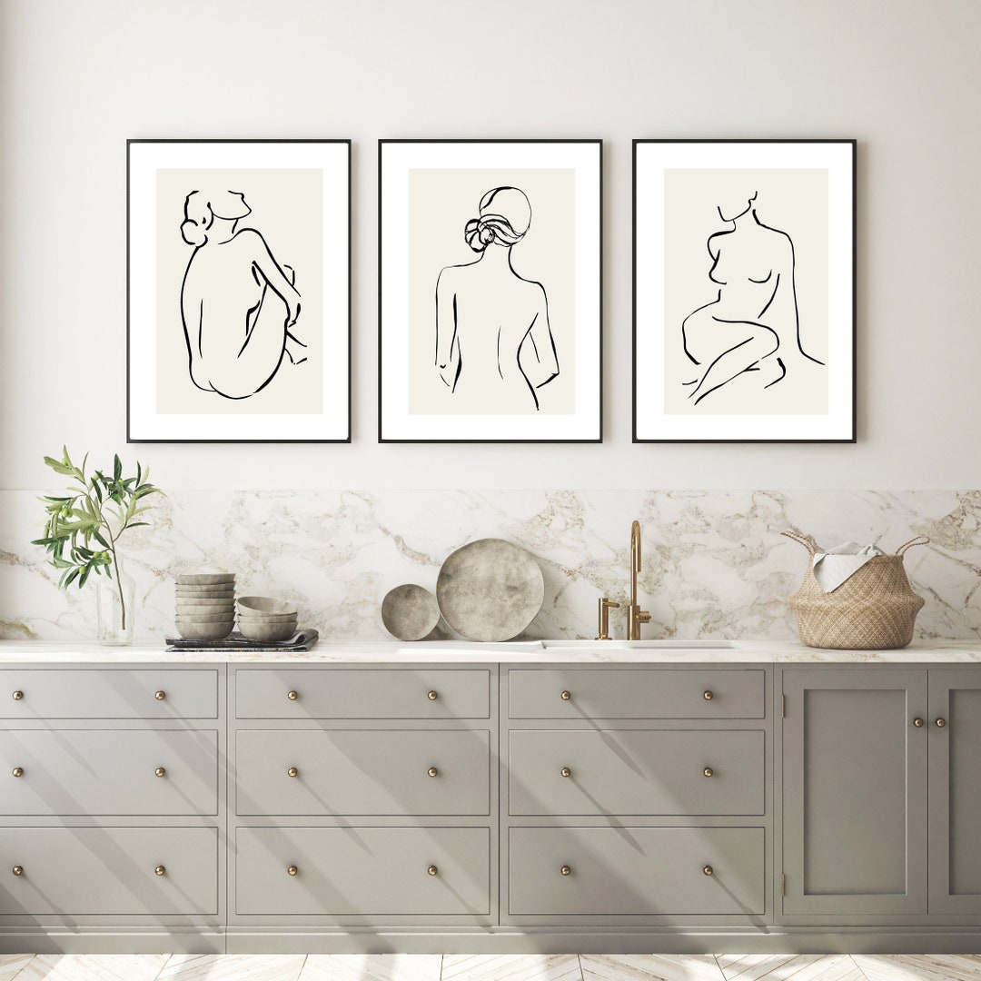 Set of 3 Line Figure Lady Print Poster Woman Line Art, Romantic Prints ...