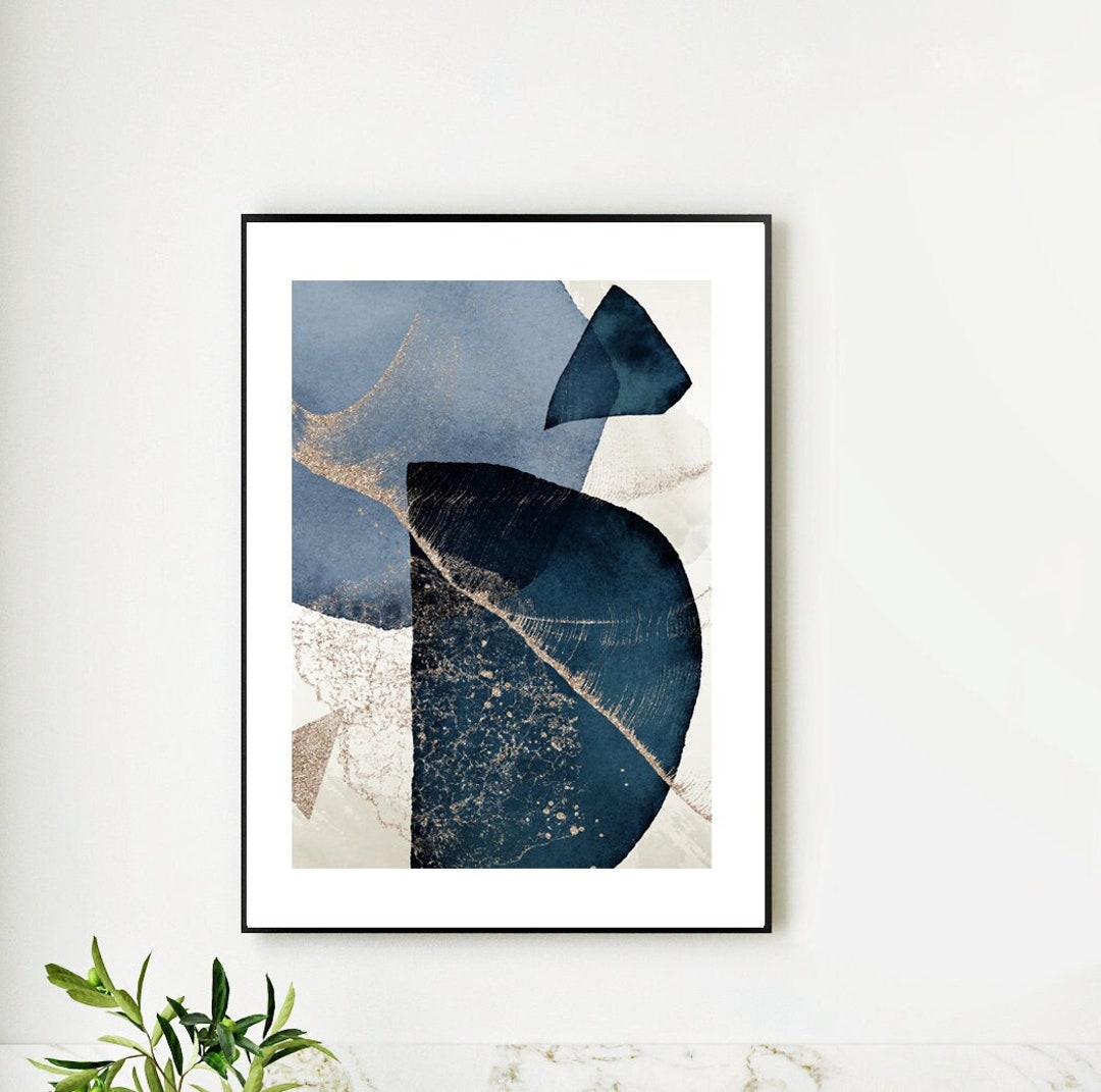 Blue and Gold Art Decor Print, Abstract Wall Art, Home Decor Poster