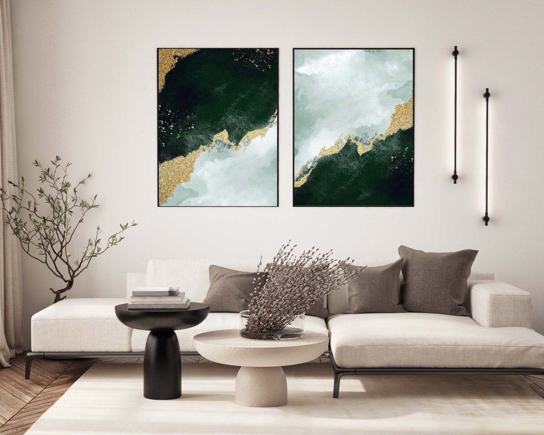 Green and Gold Modern Wall Art Pair, Set of 2 Gallery Wall Wall Art