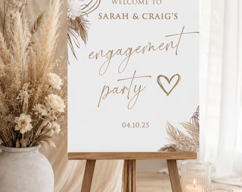 Personalised Engagement Party Welcome Sign Reception Sign Rustic Modern Simple Entrance, Foamboard Option for easel sign Beige neutral