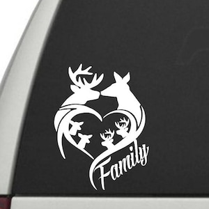 Deer family decal for car truck window stick family white hunting sports hunter hunting 4 kids children bucks does fawns outdoor sign vinyl