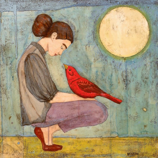 Radiance -Cardinal bird painting, unique cardinal art, inspiring art bird lover red bird , bedroom decor, wall art,  perfect gift