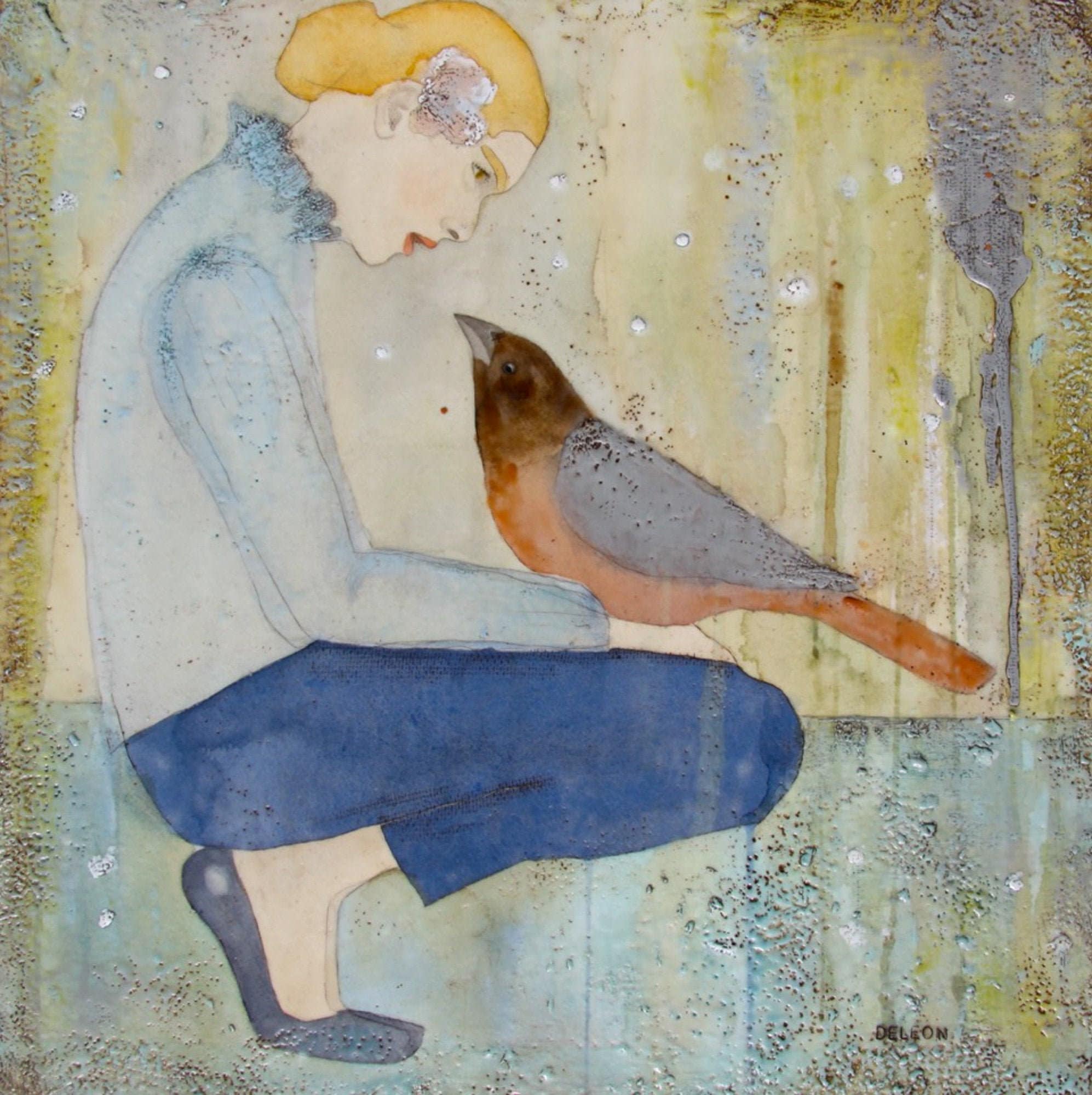 Listening | inspiring art | red bird wall art | nature and art | uniq…