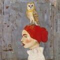 Alchemist, owl art, inspirational image, bird lover, spirit animal, mystical red head, empowered woman, gift for her, dreamy bird watcher