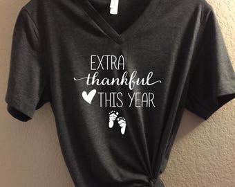 Extra Thankful This Year - Bella + Canvas Unisex Tee, Thanksgiving Pregnancy Announcement, Thanksgiving Shirt, Pregnancy Shirt, baby tshirt