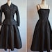 1950s 50s Black Taffeta Molly Parnis Dress with Matching Jacket Sequin New Look Full Skirt Black Dress Blazer - Size XSmall / Small