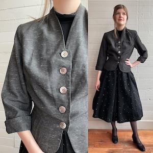 1940s 40s Dark Gray Blazer with a Nipped Waist and Princess Seams - S/M