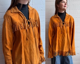 1970s 70s Orange Tinge Suede Fringe Jacket - M/L