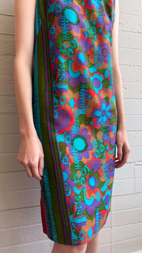 1960s 60s Psychedelic Floral Cotton Sheath Dress … - image 9