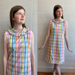 1960s 60s Abercrombie and Fitch Pastel Plaid Sheath Dress - Large