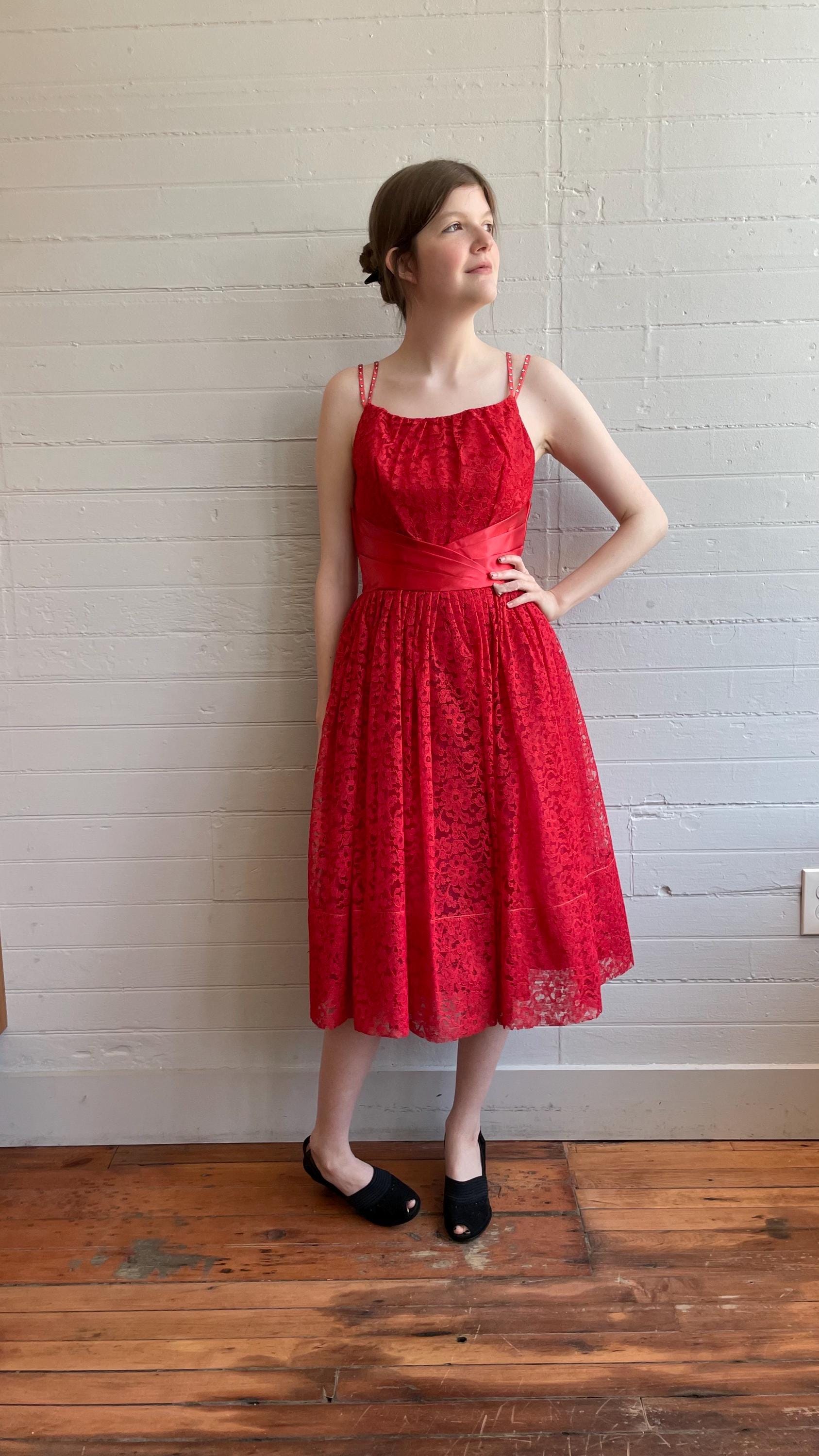 chinese dress ladies 1950s Zig Zag Red Lace Party Dress main image 1