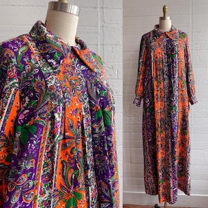 1970s 70s Paisley Psychedelic Tent Dress - Large