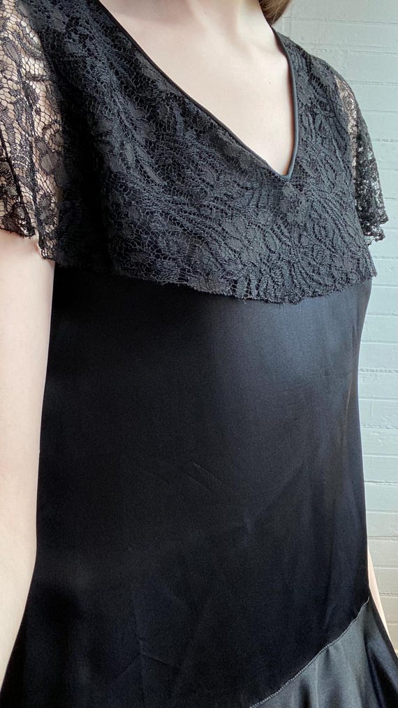 1920s 20s Black Silk and Lace Tiered Dress Drop Waist… - Gem