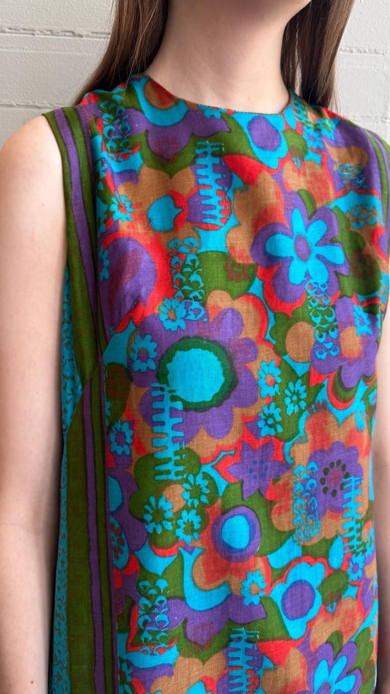 1960s 60s Psychedelic Floral Cotton Sheath Dress … - image 7
