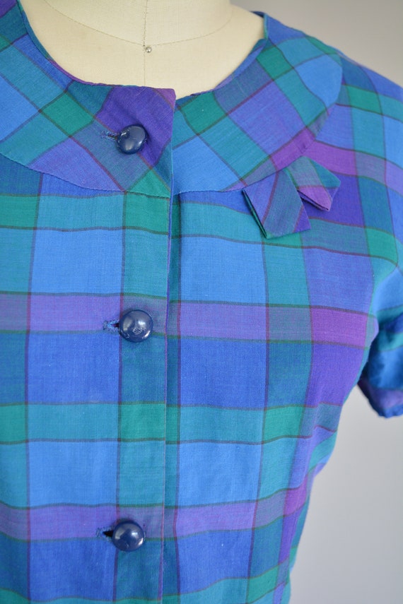 1950s Purple Blue Green Plaid Shirt Waist Dress B… - image 4
