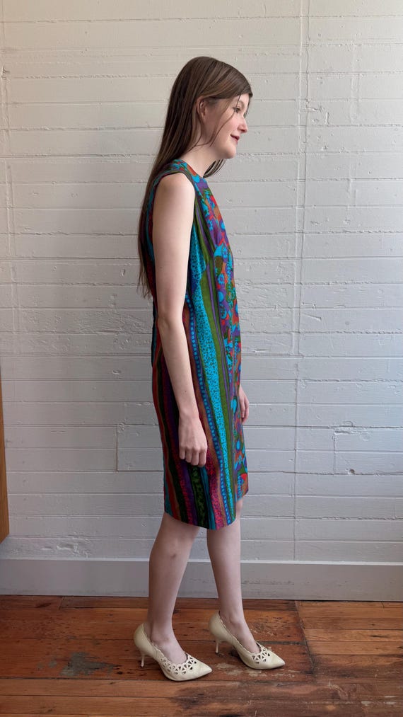 1960s 60s Psychedelic Floral Cotton Sheath Dress … - image 5
