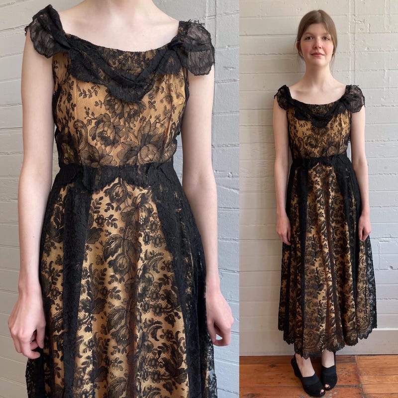 1940s Midnight Blue Lace Dress | L/XL