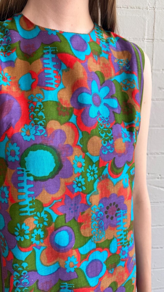 1960s 60s Psychedelic Floral Cotton Sheath Dress … - image 8