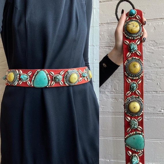 1990s 90s Ceremonial African Beaded Waist Belt With Real  display picture 3