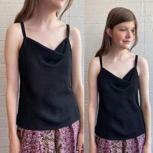 2000s 00s Y2K Black Bias Cut Shimmer Tank Top - Medium