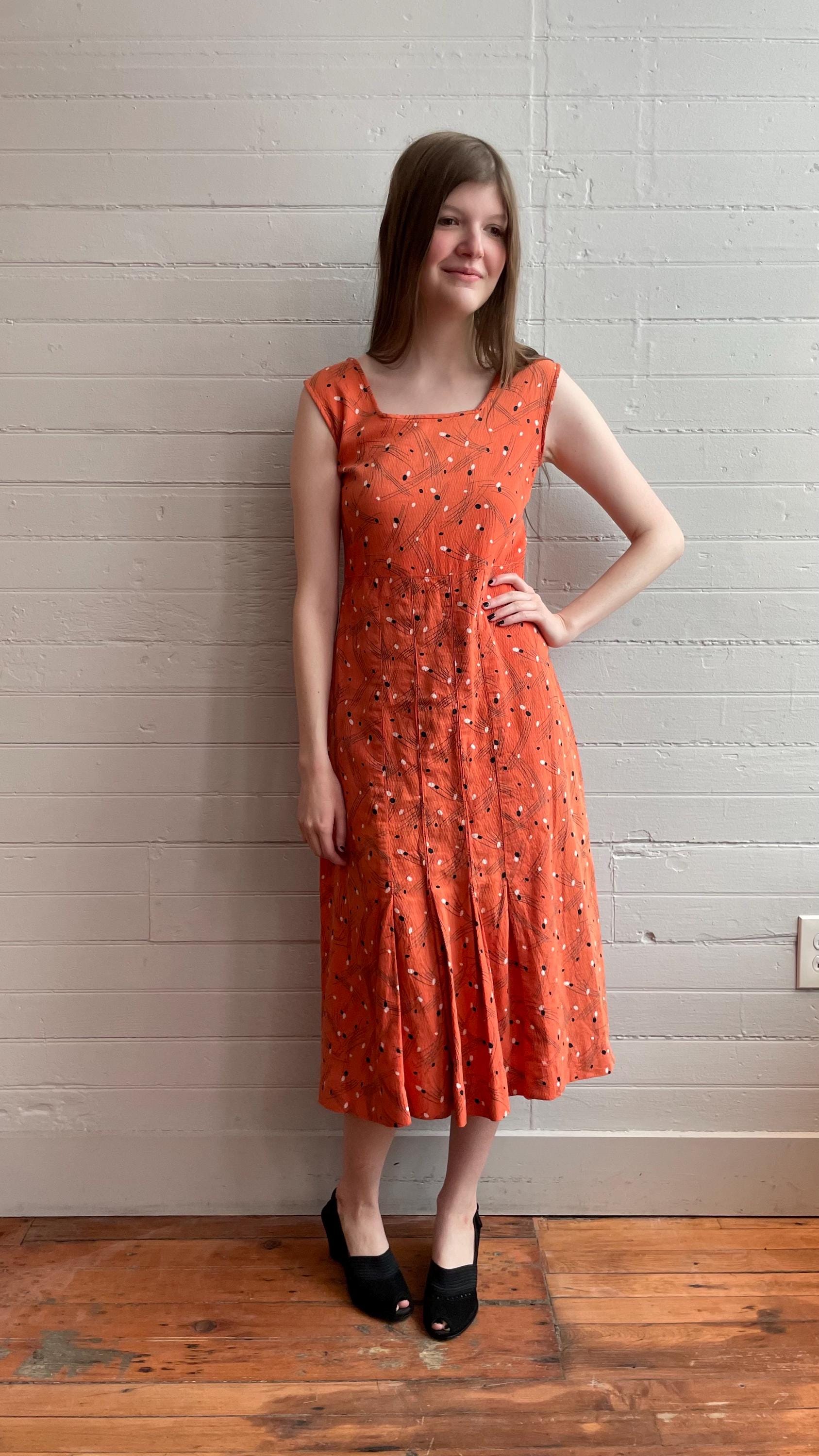 1930s 30s 40s Orange Geometric Pleated Midi Dress - XS/S - Etsy Canada